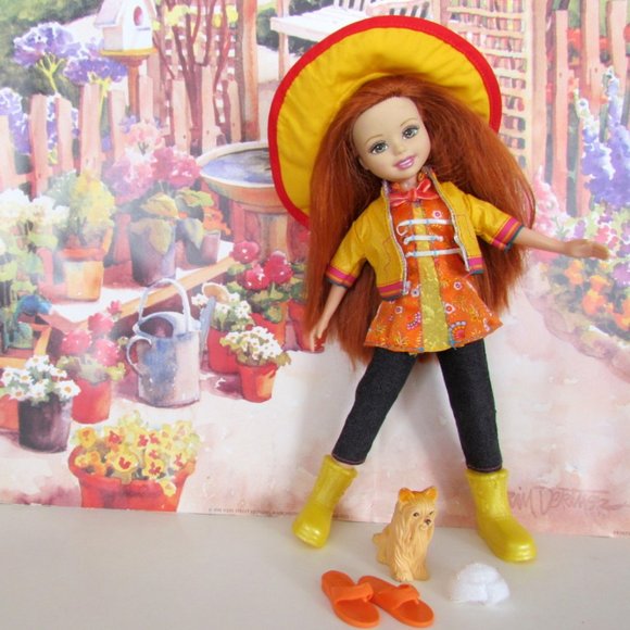 WEE 3 FRIENDS DOLL, REDHEAD LILA w DOG, DRESS, BOOTS, HAT, FLIP-FLOPS, LEGGINGS - Picture 6 of 7